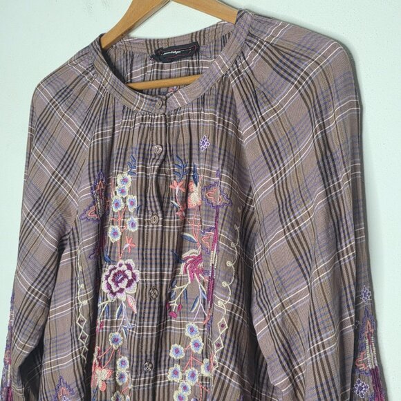 Johnny Was Workshop Plaid Curacao Raglan Poet Shirt Women's Large L - Picture 3 of 8